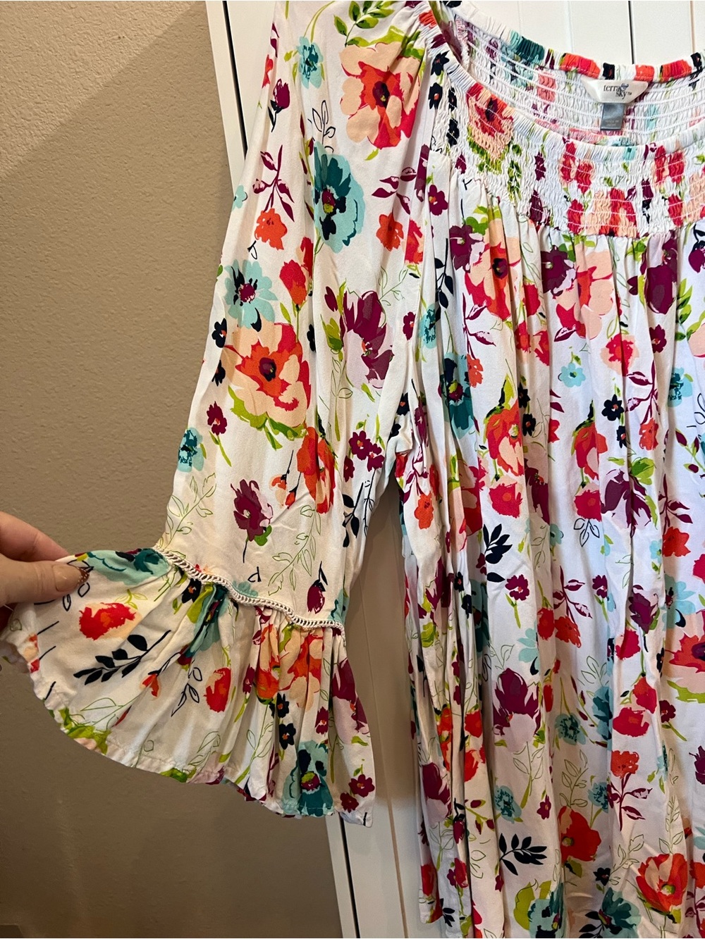 Terra & Sky White Floral Off-Shoulder Tunic with Multi-Color Blooms - Picture 3 of 4
